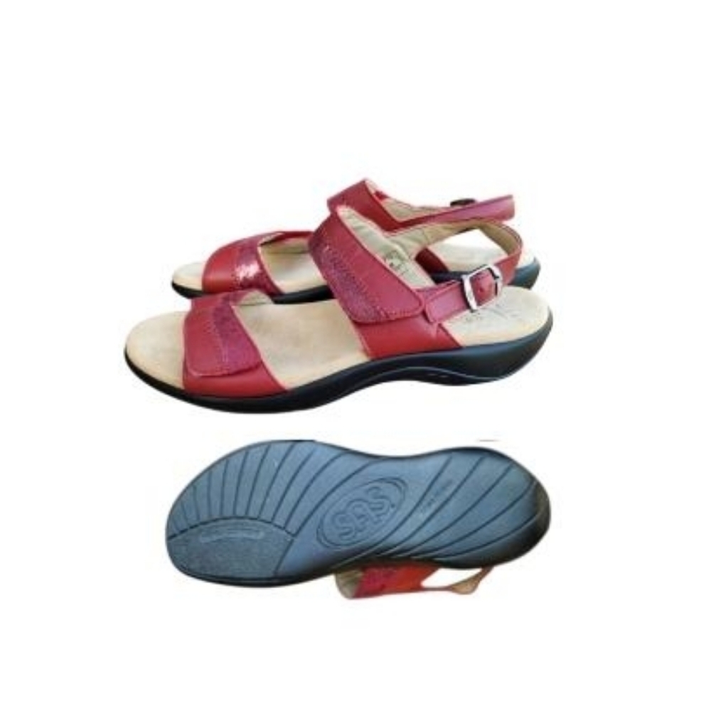 SAS Nudu Leather Ruby Cabernet Red Tan Slingback Casual Sandal Shoe Women 7.5